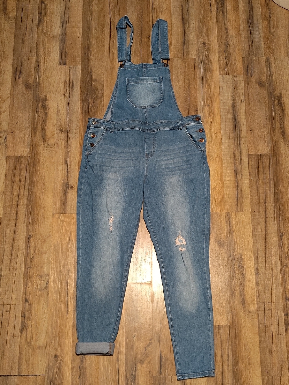 Vanilla Star Light Blue Distressed Denim Overalls